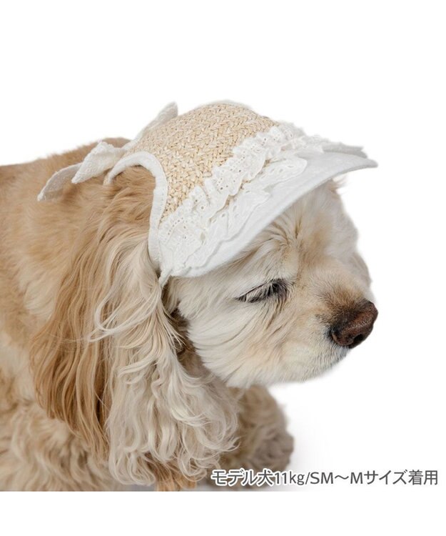 PET PARADISE ペットパラダイス フリル キャップ ＳＭ～Ｍ/Ｌ ホワイト×ベージュ