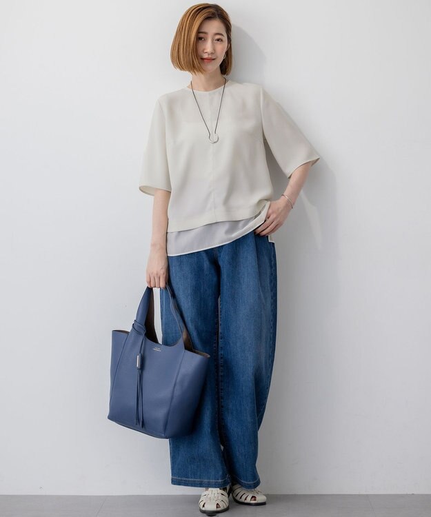 23区 【吸水速乾/UVカット/接触冷感】ストレッチジョーゼット シアーコンビ カットソー ベージュ系