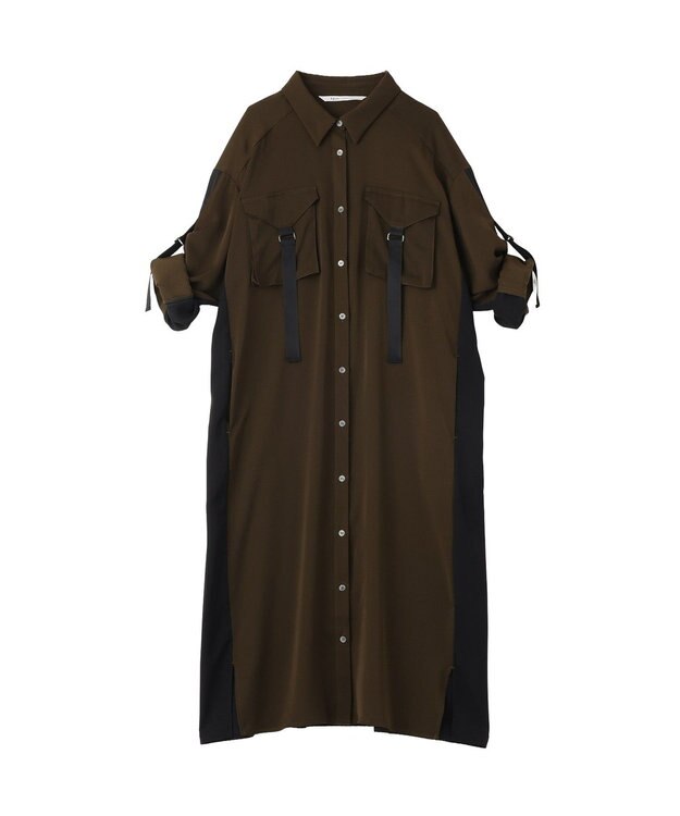 YECCA VECCA ミリタリーロングシャツワンピース Khaki