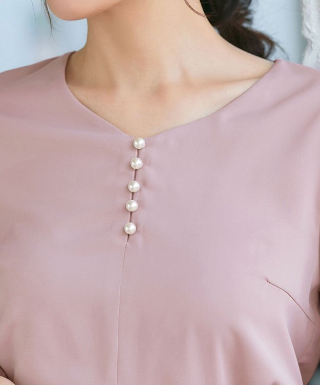 Tiaclasse 【スマート裏起毛・洗える】パールボタンブラウス ピンク