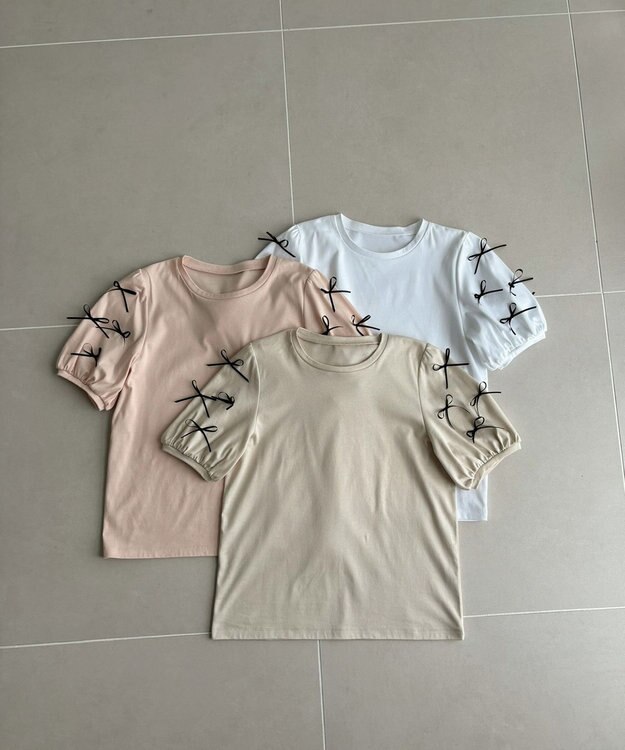 Feroux 【洗える】ランダムリボン カットソー ベージュ系