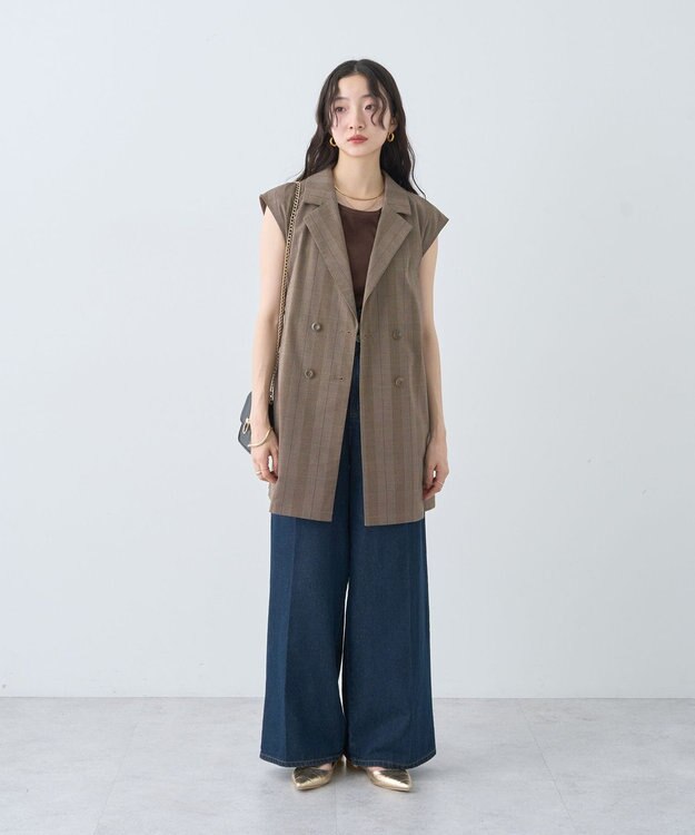 earth music&ecology ショートジレンチ Check Brown