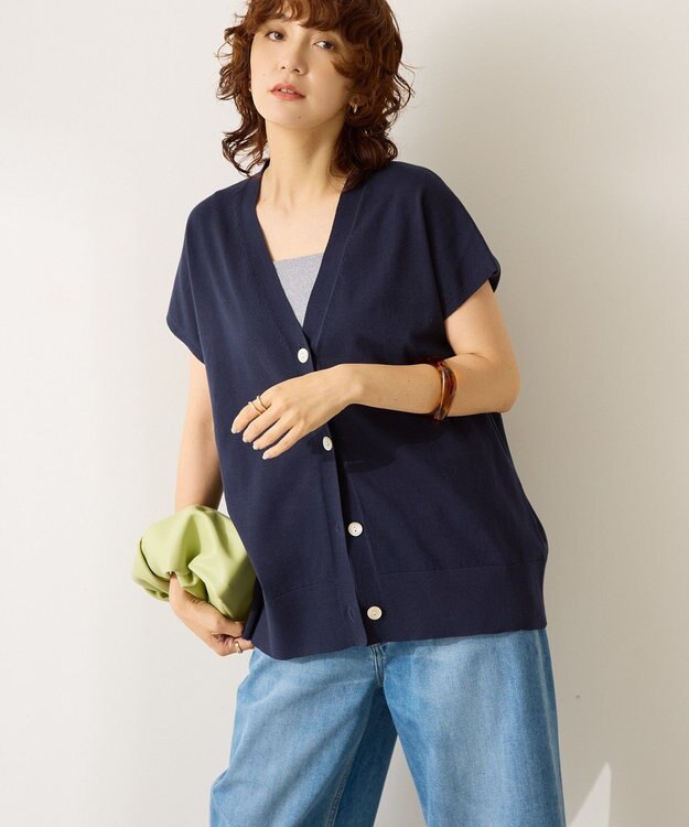 AMERICAN HOLIC フレンチスリーブＶネックニットカーディガン Navy