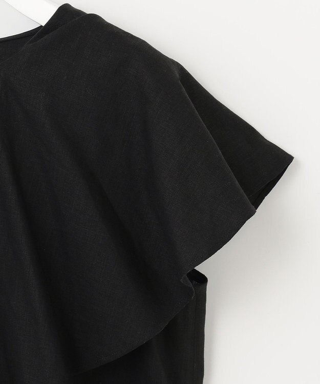 UNFILO 【洗える】リネンレーヨン　ラッフルカラーブラウス ブラック