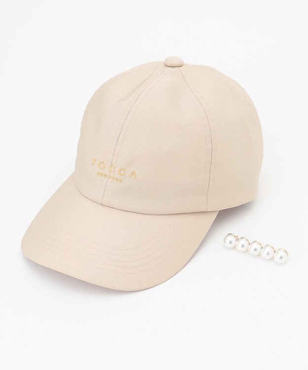 TOCCA 【紫外線90%カット・吸水速乾・抗菌防臭・接触冷感・洗える・サイズ調整可・ブローチ付け外し可】PEARL BROOCH CAP キャップ ベージュ系