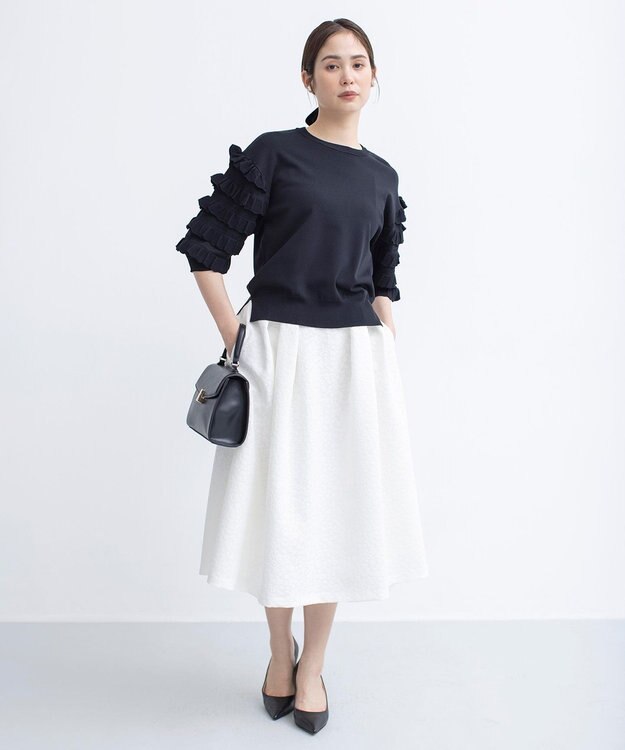 組曲 S 【WEB限定カラーあり】MINA 袖フリルニットプルオーバー ブラック系