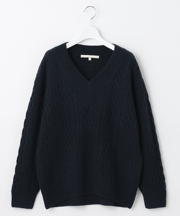 自由区 アランパターン Vネックニット ネイビー系