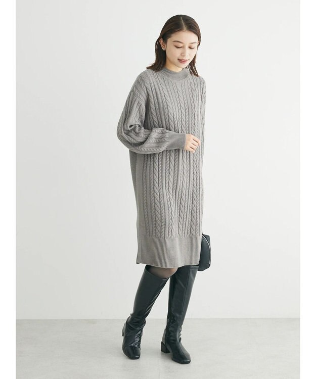 Green Parks ケーブルニットミニワンピース Gray