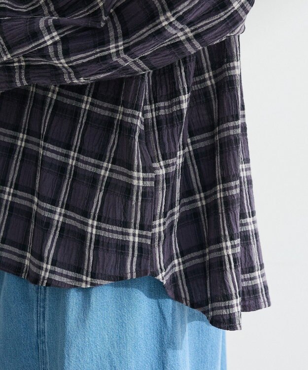 Green Parks スカーフ付チェックシャツ Charcoal Gray