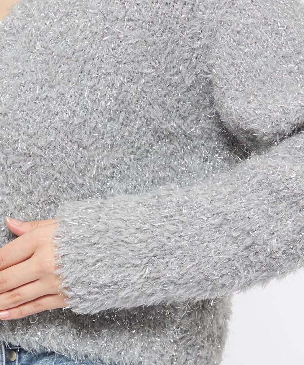 uncrave ヘアリー ラメ ニット ショート カーディガン（uncrave WHITE） シルバー