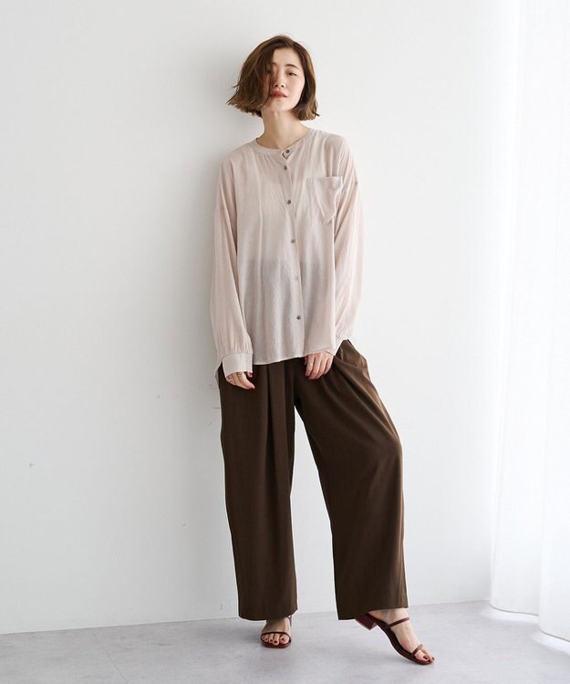 YECCA VECCA ドライタッチシアーバンドカラーシャツ Gray Beige