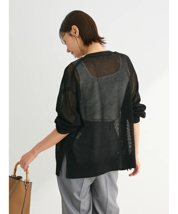 Green Parks メッシュミディ丈ニットカーディガン Black