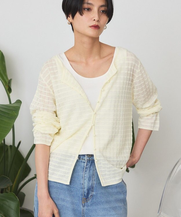 AMERICAN HOLIC シアーチェックカーディガン Yellow