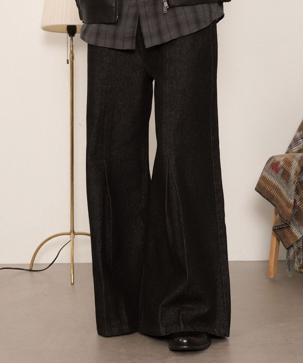 WEGO センタータックバギーフレアデニム デニムブラック