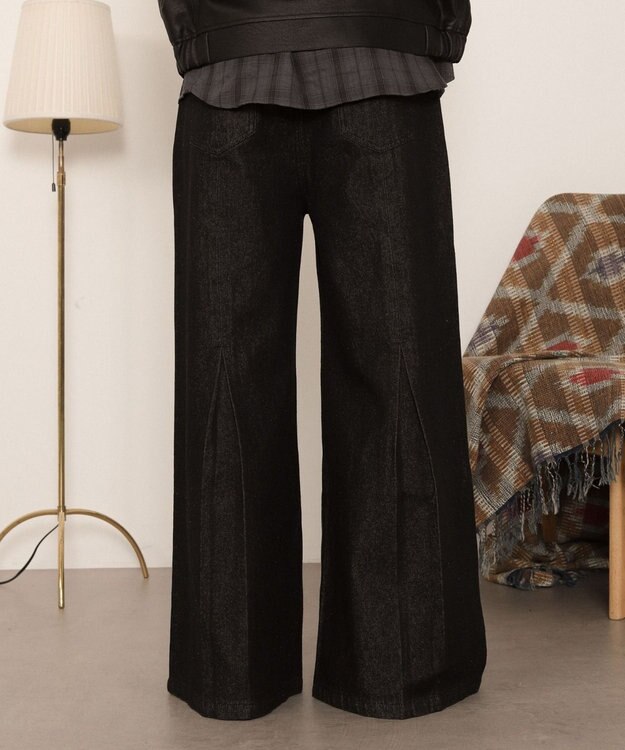 WEGO センタータックバギーフレアデニム デニムブラック