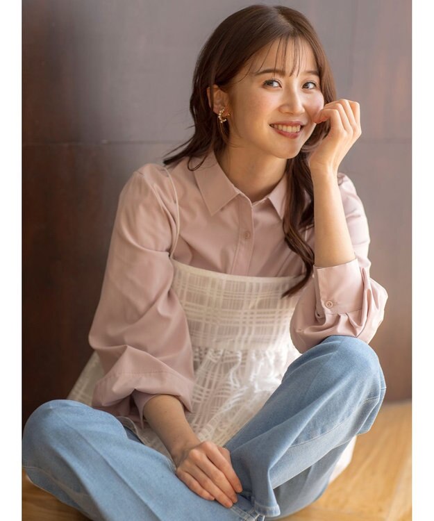 ANY SIS L 【洗える】ランタンスリーブ シャツ ピンク