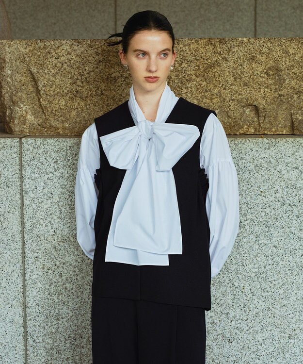 #Newans 【シワになりにくい/洗濯機可能/袖ゴム】ビッグリボンブラウス ホワイト