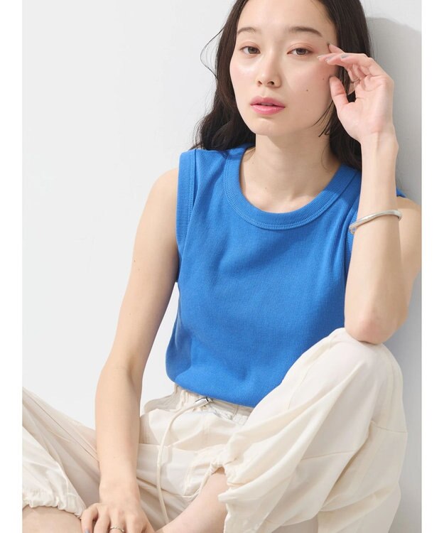 earth music&ecology リブタンクトップ Blue