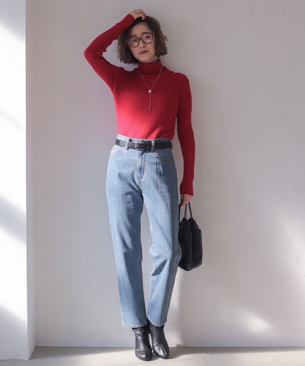 WEGO 【2025年秋冬新作】リブタートルニット レッド