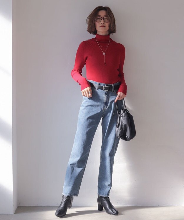 WEGO 【2025年秋冬新作】リブタートルニット レッド