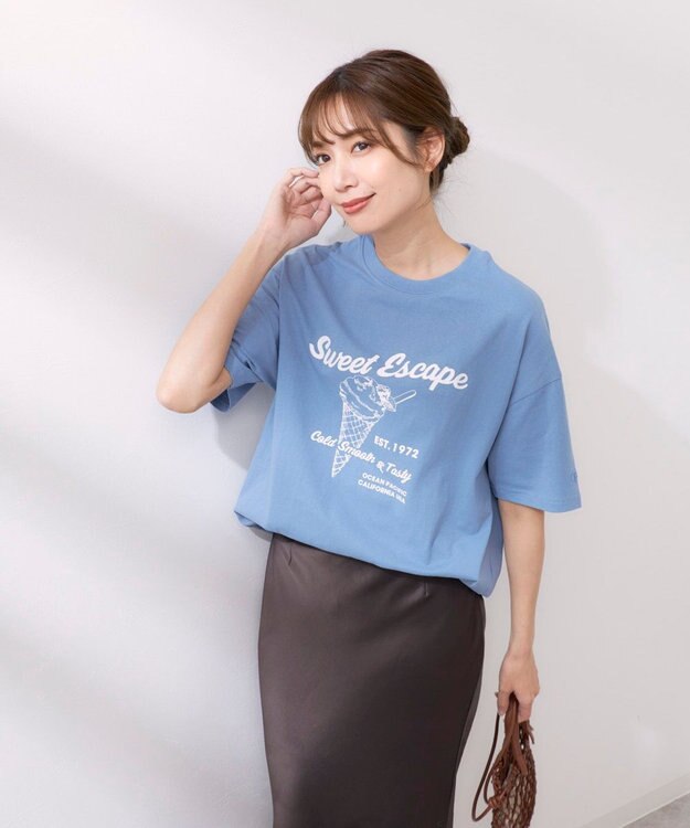 OP／FILA 【Ocean Pacific】アイスクリームプリント半袖Tシャツ サックス