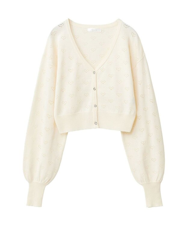 Green Parks ・ｓｗｉｎｇ　ｂｙ　ハート柄スカシニットカーディガン Off White
