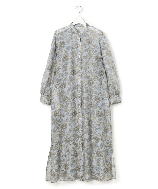 23区 【先行予約】Ericaキャラコ  ペイズリープリント シャツワンピース サックス系