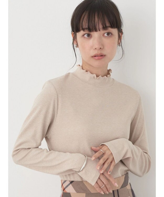 earth music&ecology ラメテレコハイネックプルオーバー Beige