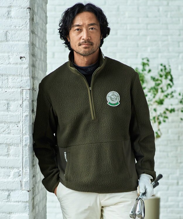 23区GOLF 【MEN】ボアフリースプルオーバー カーキ系
