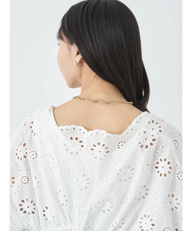 earth music&ecology コットンレースＶネックブラウス Off White