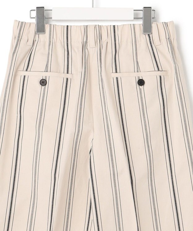 23区 L 【洗える】コットンリネンストライプ クロップド パンツ ベージュ×ブラックストライプ