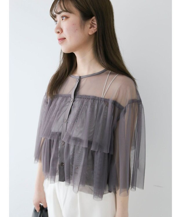 Green Parks ・ＳＵＧＡＲ　ＳＰＯＯＮ　チュールティアードブラウス Charcoal Gray