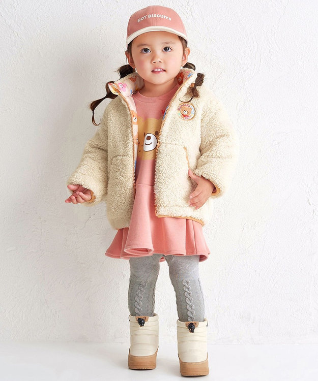 MIKI HOUSE HOT BISCUITS 【80-120cm】 カラフルビーンズ 裏ボアフリース リバーシブル総柄ジャンパー マルチカラー