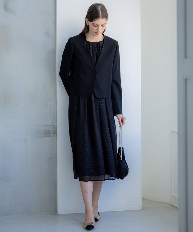 23区 【APPLAUDIR】ドットシアークレープ ドレス ブラック系