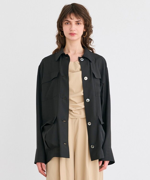 BEIGE， 【洗える】AMARYLLIS / ウエストベルトシアーサファリジャケット Black