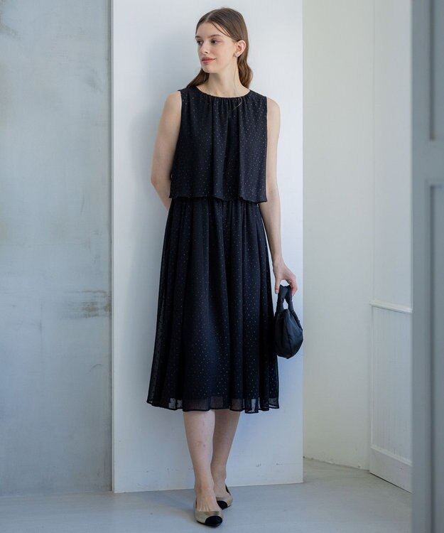 23区 【APPLAUDIR】ドットシアークレープ ドレス ブラック系