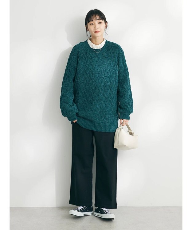 CRAFT STANDARD BOUTIQUE 洗えるモールケーブルニットチュニック Green