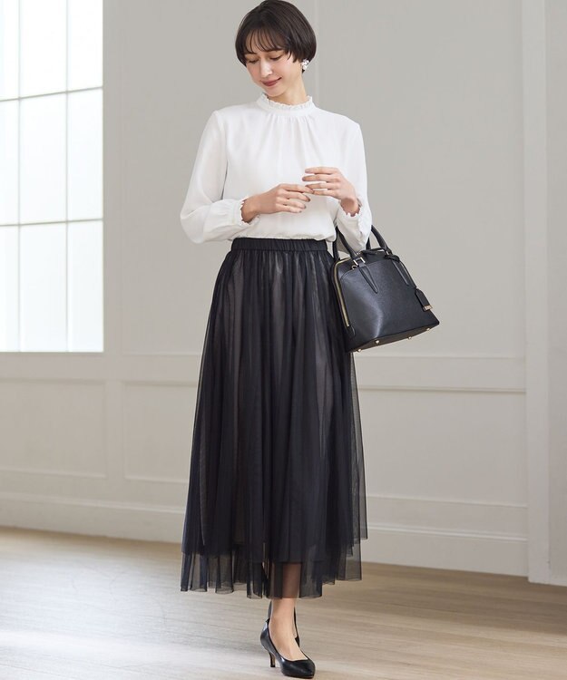 23区 L 【洗える】バックサテンアムンゼン フリルデザインシャツ ホワイト系