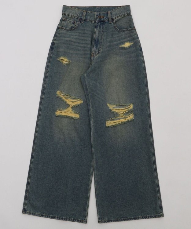 WEGO ダメージワイドデニムパンツ デニム淡加工色