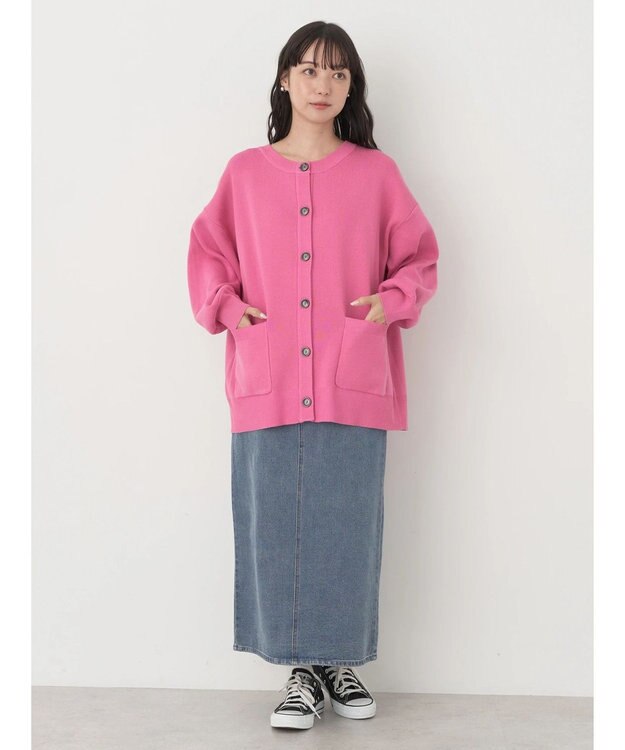 earth music&ecology クルーネックミドル丈カーディガン Pink