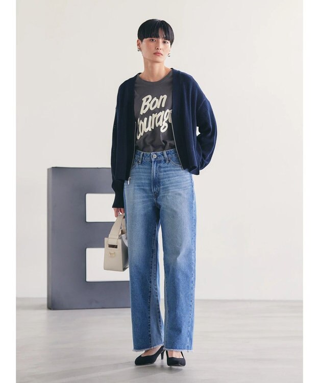 AMERICAN HOLIC ハーフＺＩＰ透かし編みカーディガン Navy