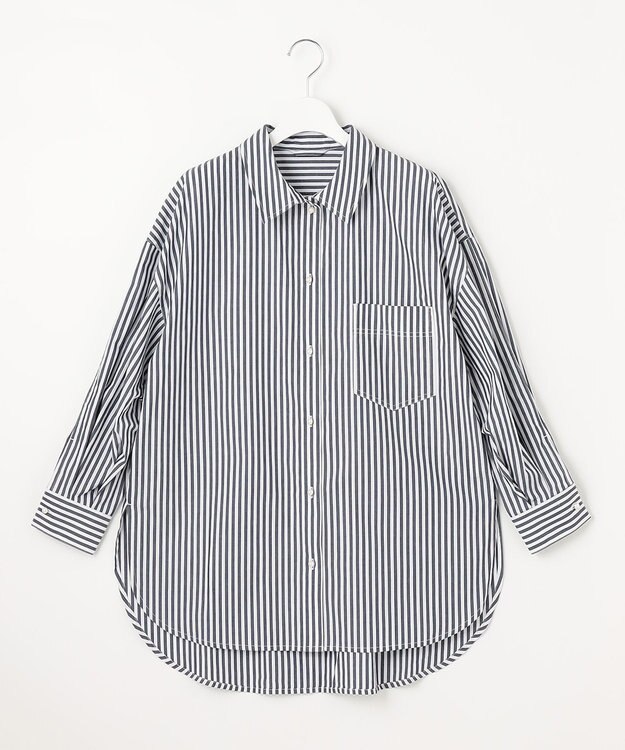 Feroux 【洗える】カラーストライプビッグ シャツ ブラック系1