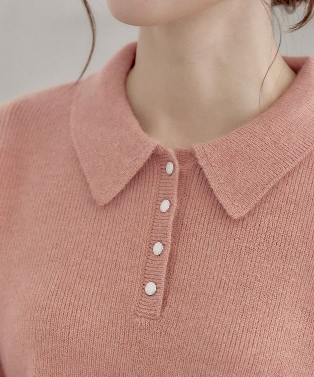 Tiaclasse 【洗える】衿付きパフ袖ニット ピンク
