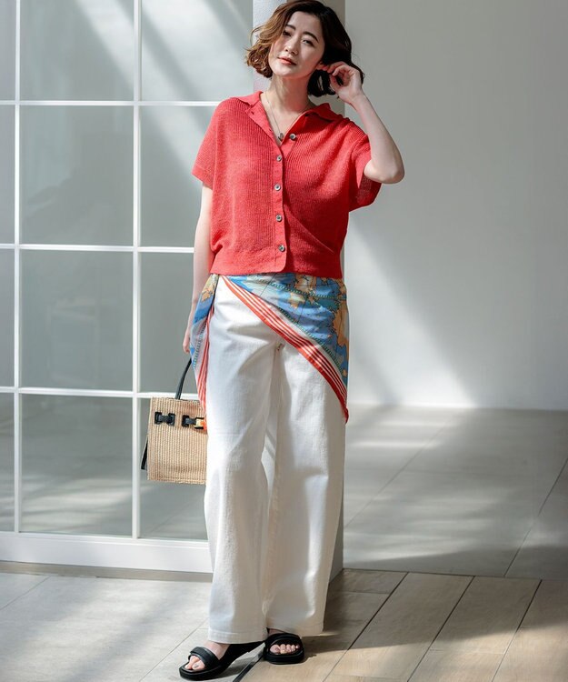 23区 【先行予約】ピュアリネン ハーフスリーブ ポロニット オレンジ系