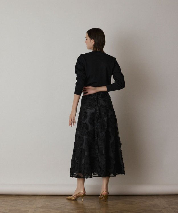 GRACE CONTINENTAL ローズ刺繍フレアスカート ブラック