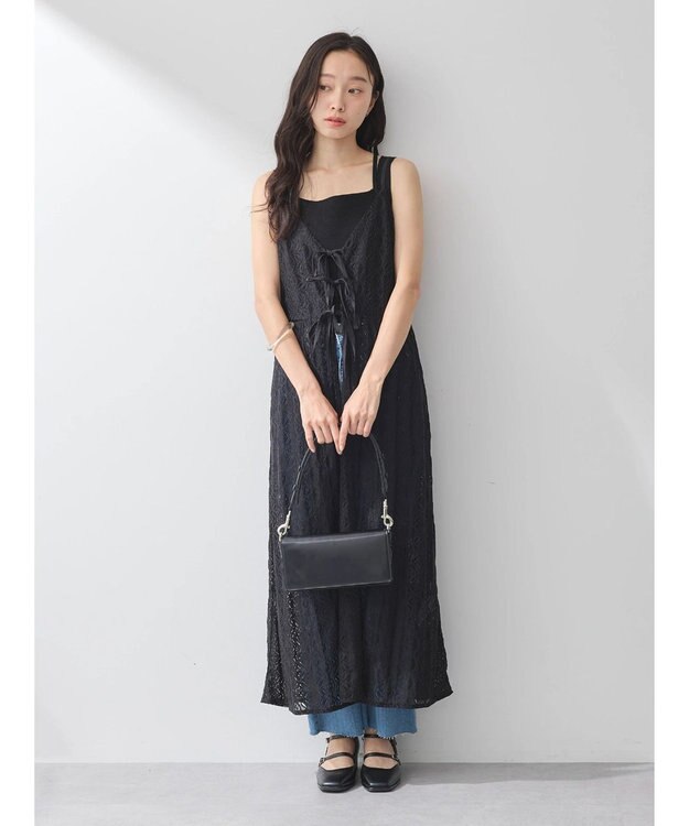 earth music&ecology フラワーレースキャミワンピース Black