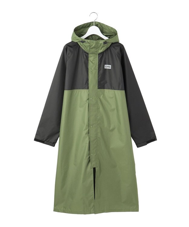MOONBAT EDWIN(エドウィン) バイカラー  レインロングコート オリーブグリーン