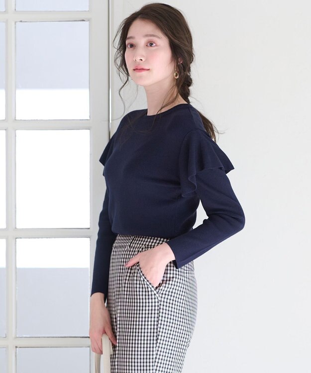 ANY SIS 【洗える】フレアディテール ニット ネイビー