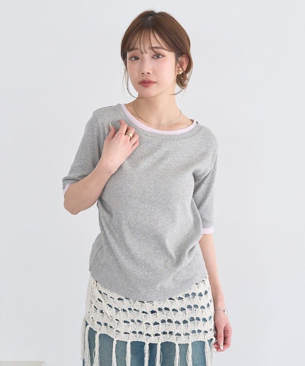 earth music&ecology レイヤードライクバイカラープルオーバー Gray