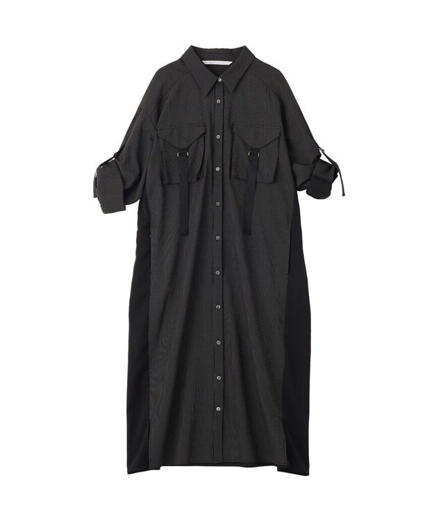 YECCA VECCA ミリタリーロングシャツワンピース Stripe